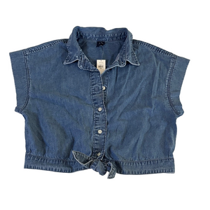 Gap Chambray Denim Cropped Short Sleeve Top Blue Sz M